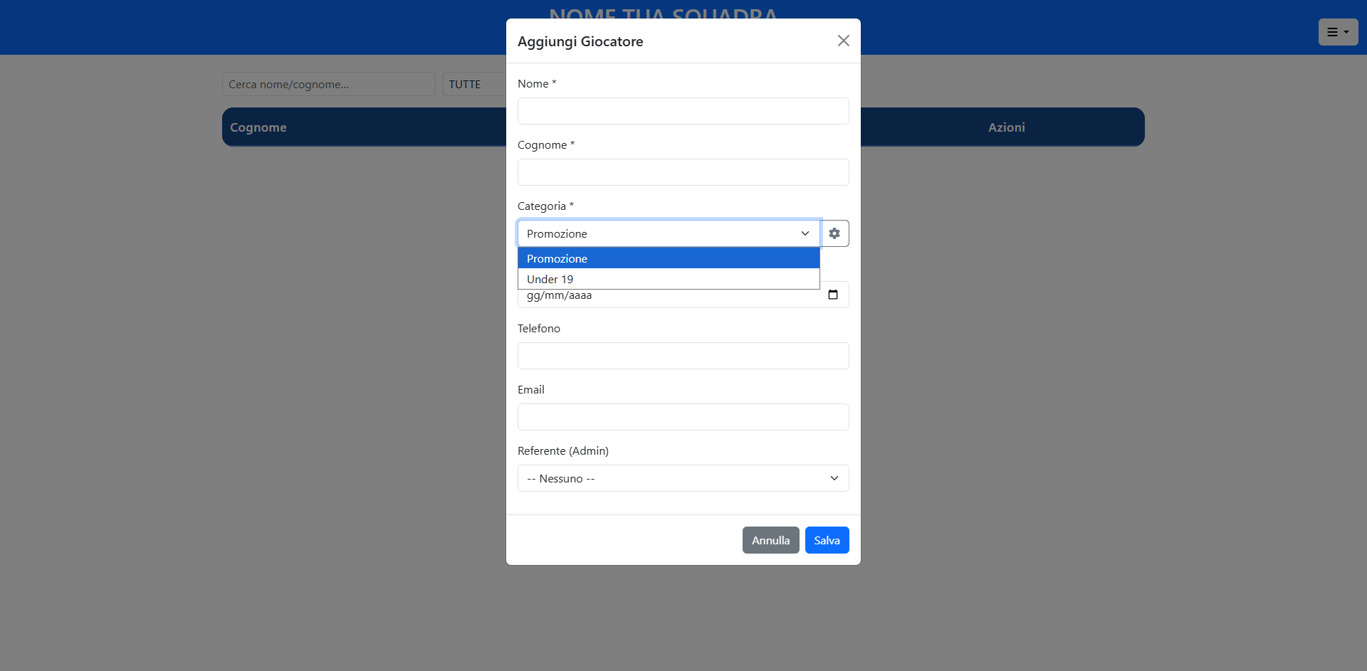 Gestione anagrafica atleti